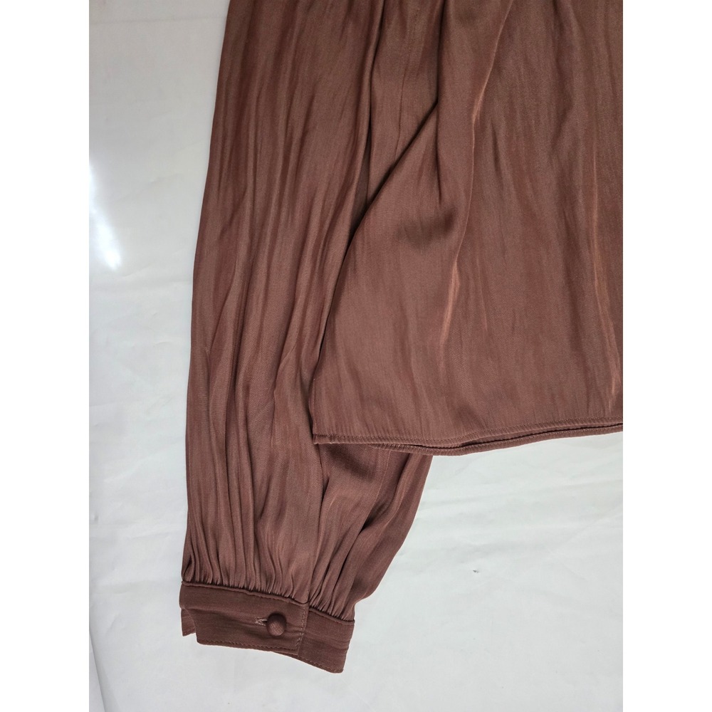 Wilfred Aritzia Brown Smocked V-Neck Long Sleeve Blouse Size Small - Picture 9 of 13